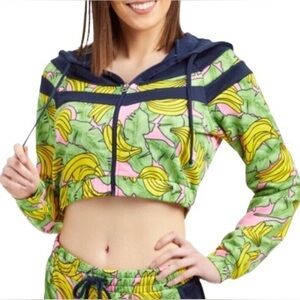 Juicy Couture Sz Small Hoodie Cropped Jacket Bananas Tropical Print Top
